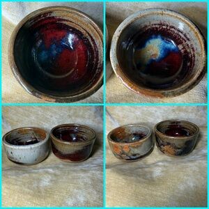 American Vintage Ceramic Bowls - Red, Blue, Brown gray